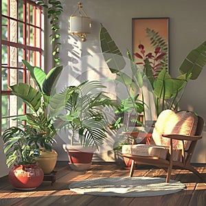  Home corner with indoor plants, a bright room with a variety of colors